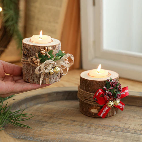 Rustic Wood Log Rustic Candle Holder for Christmas Home Decoration