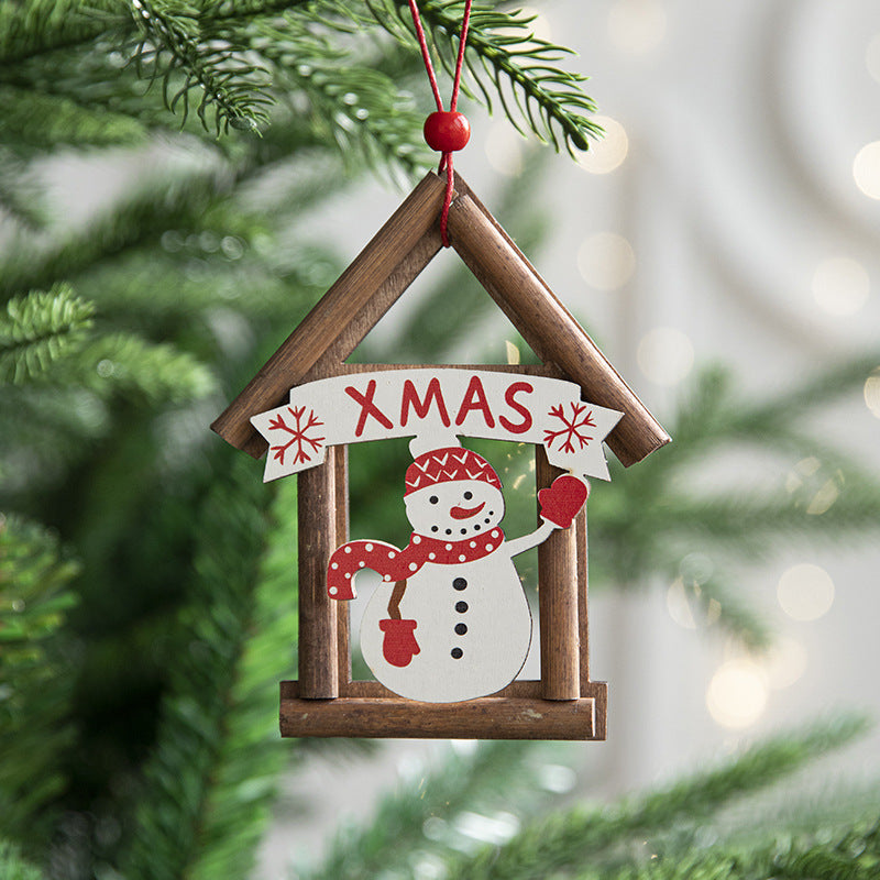 Rustic Wooden Christmas Houses Ornament