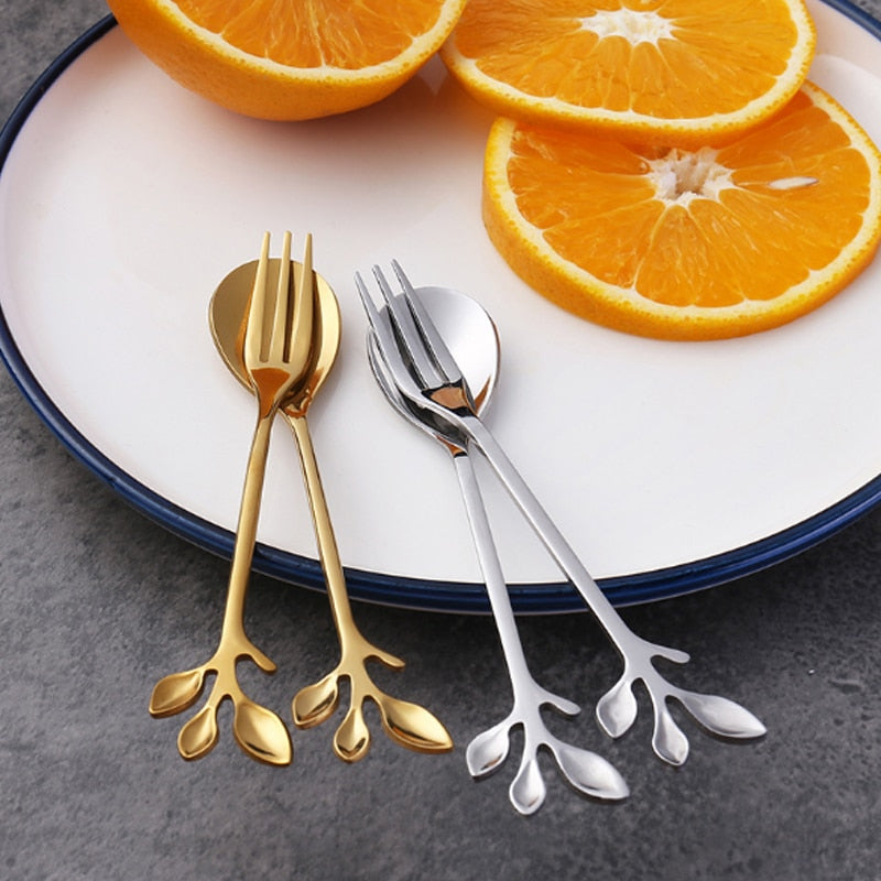 Elegant Leaf Spoon Fork