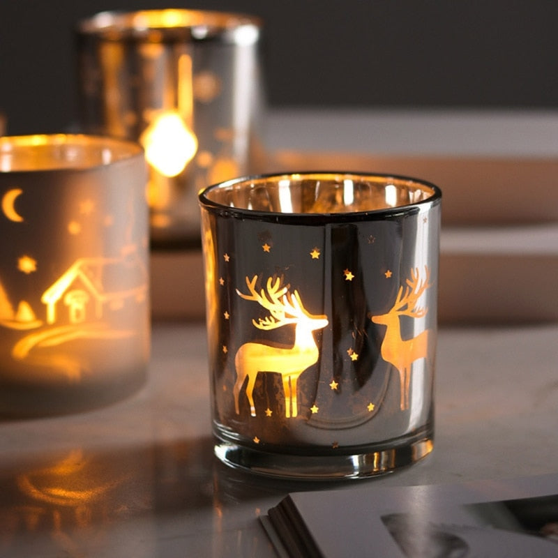 Reindeer Glass Candle Holder