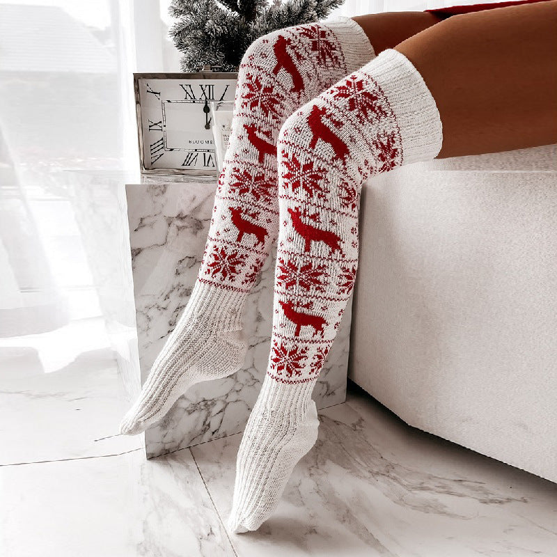 Warm Women's Elk Snowflake Over-Knee Socks