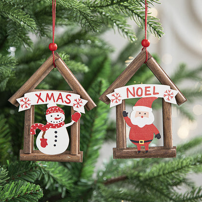 Rustic Wooden Christmas Houses Ornament