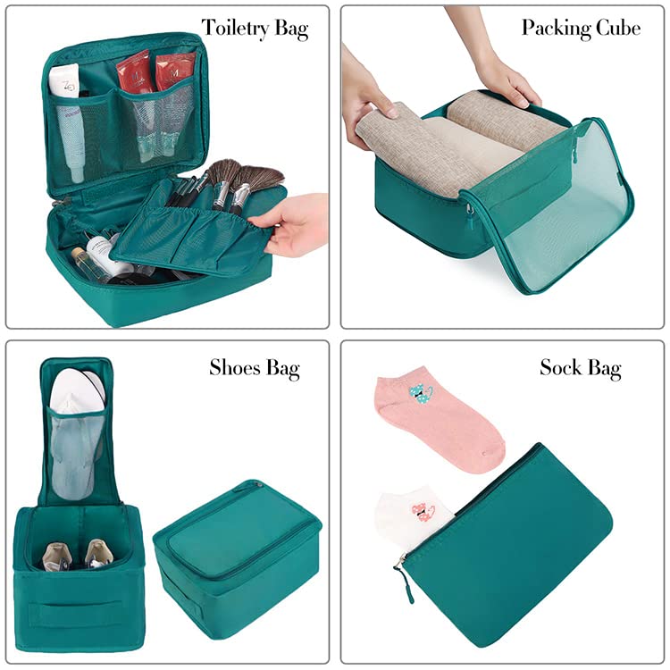 Teal Travel Packing Cubes Set - 8 Pieces