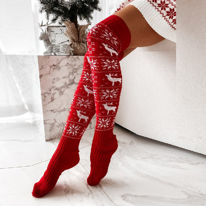 Warm Women's Elk Snowflake Over-Knee Socks