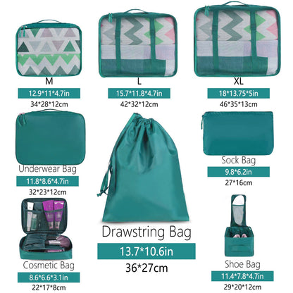 Teal Travel Packing Cubes Set - 8 Pieces