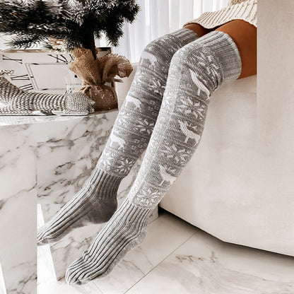 Warm Women's Elk Snowflake Over-Knee Socks