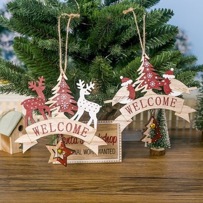 Adornos de madera para árbol con forma de alce y pájaro