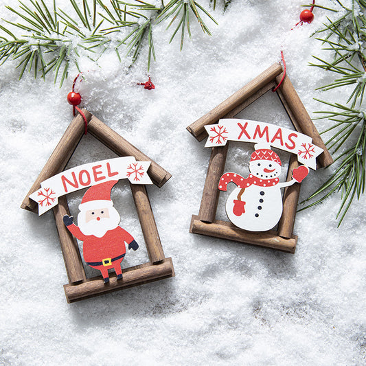 Rustic Wooden Christmas Houses Ornament